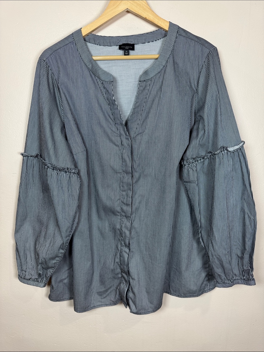 NWOT Talbots Womens Plus Size Pinstripe Button-Front Blouse 1X Coastal Preppy